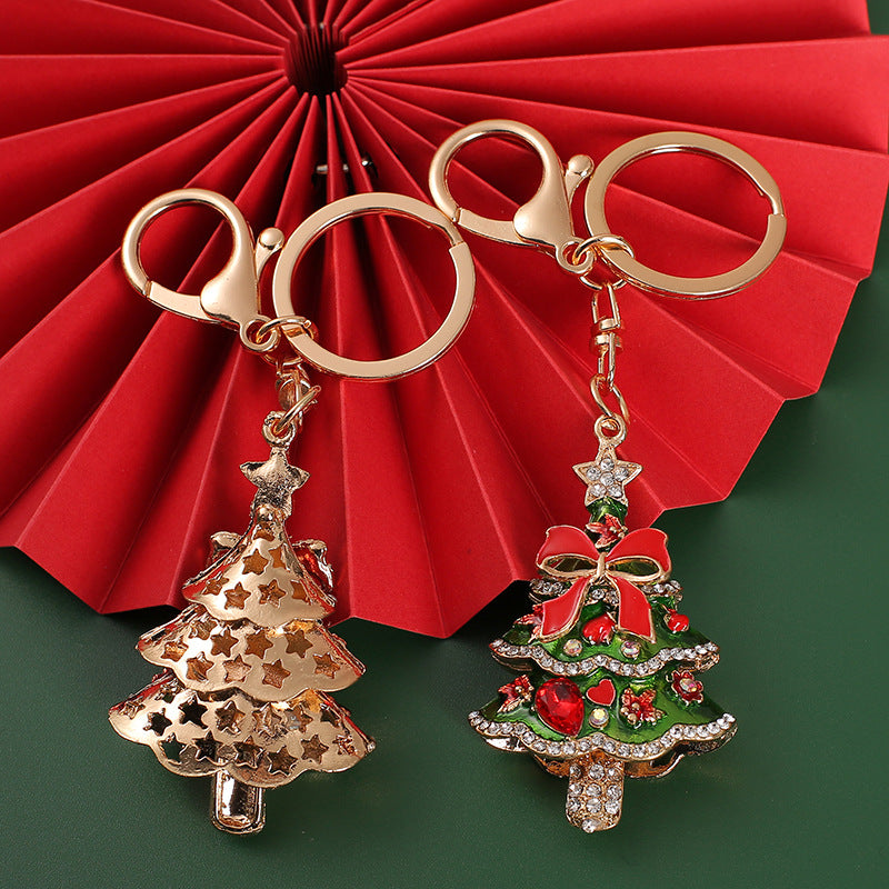 Wholesale Bowknot Christmas Tree Diamond Christmas Metal Keychain